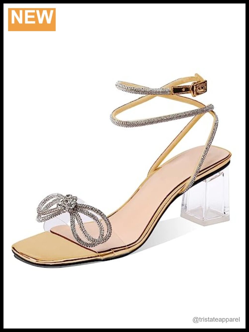 Crystal Bow Heeled Sandals Rhinestone Ankle Strap Block Heels Wedding Dress